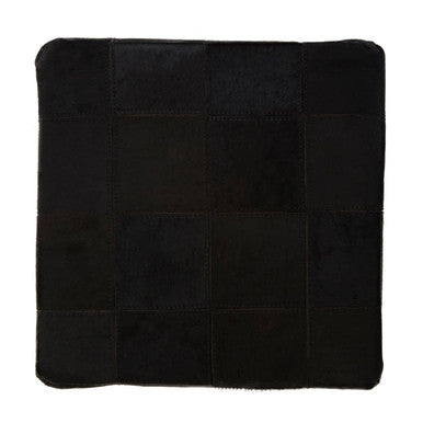 Bosie Safira Black Hair on Leather Patchwork Pouffe with Stud Detail