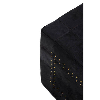 Bosie Safira Black Hair on Leather Patchwork Pouffe with Stud Detail