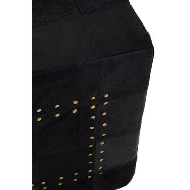 Bosie Safira Black Hair on Leather Patchwork Pouffe with Stud Detail