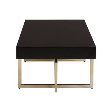 Black Mirrored Top Coffee Table with Gold Finish Stainless Steel Frame, Ragusa