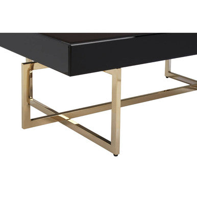 Black Mirrored Top Coffee Table with Gold Finish Stainless Steel Frame, Ragusa