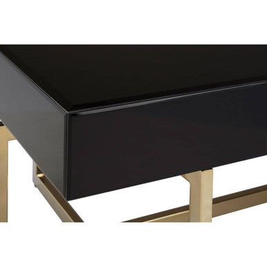 Black Mirrored Top Coffee Table with Gold Finish Stainless Steel Frame, Ragusa