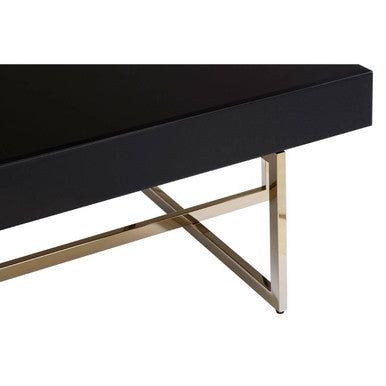 Black Mirrored Top Coffee Table with Gold Finish Stainless Steel Frame, Ragusa