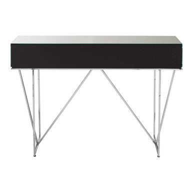 Silver Finish Mirrored Console Table with Ring Handles and Two Storage Drawers, Rovo