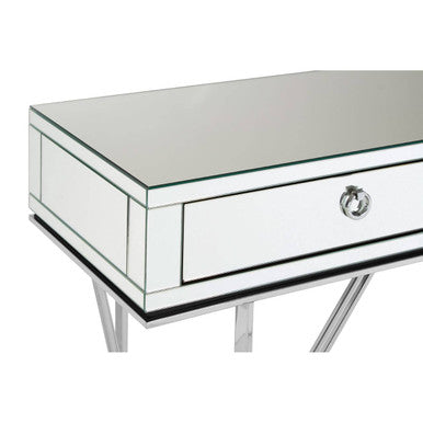 Silver Finish Mirrored Console Table with Ring Handles and Two Storage Drawers, Rovo