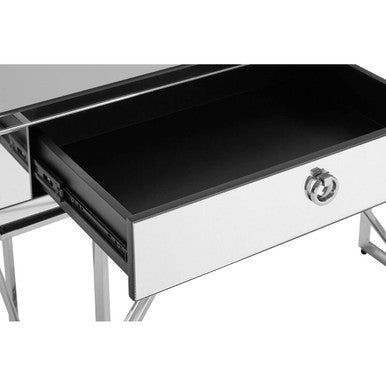 Silver Finish Mirrored Console Table with Ring Handles and Two Storage Drawers, Rovo