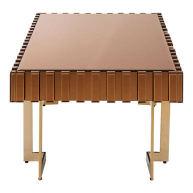 Mirrored Glass Top Coffee Table with Corrugated Sides and Gold Finish Frame, Rivoli