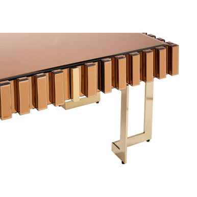 Mirrored Glass Top Coffee Table with Corrugated Sides and Gold Finish Frame, Rivoli