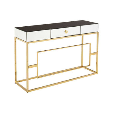 Monochromatic Mirrored Glass Console Table with Gold Finish Stainless Steel Legs, Rimini