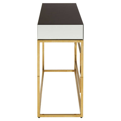 Monochromatic Mirrored Glass Console Table with Gold Finish Stainless Steel Legs, Rimini