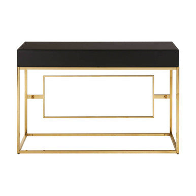 Monochromatic Mirrored Glass Console Table with Gold Finish Stainless Steel Legs, Rimini