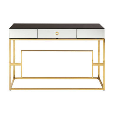Monochromatic Mirrored Glass Console Table with Gold Finish Stainless Steel Legs, Rimini