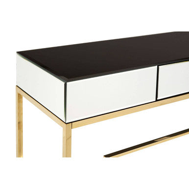 Monochromatic Mirrored Glass Console Table with Gold Finish Stainless Steel Legs, Rimini