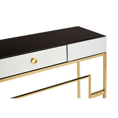 Monochromatic Mirrored Glass Console Table with Gold Finish Stainless Steel Legs, Rimini