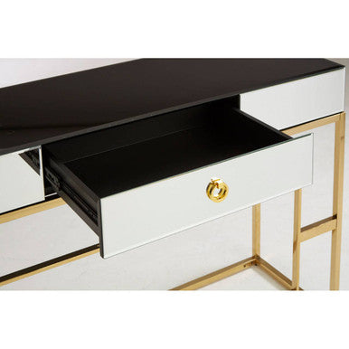 Monochromatic Mirrored Glass Console Table with Gold Finish Stainless Steel Legs, Rimini