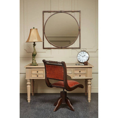 Inca Brown Leather and Teak Wood Swivel Chair