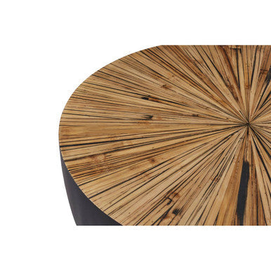 Natural Starburst Patterned Wood Top Round Ebony Small Console Table with Grey Bamboo Base, Gabo