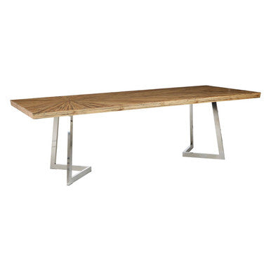 Natural Bamboo Top Dining Table with Silver Finish Stainless Steel Inverted Triangle Base, Gabar