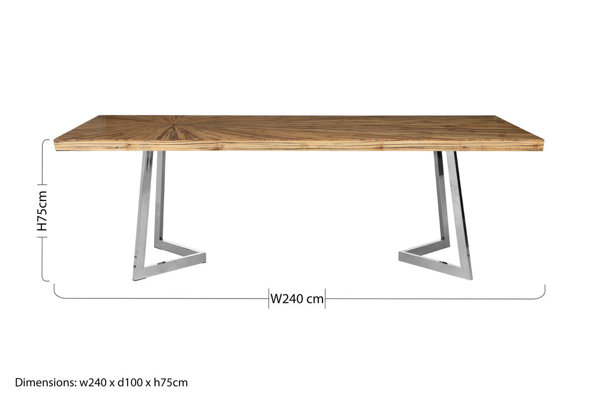 Natural Bamboo Top Dining Table with Silver Finish Stainless Steel Inverted Triangle Base, Gabar