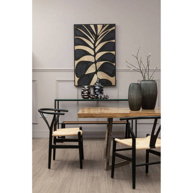 Natural Bamboo Top Dining Table with Silver Finish Stainless Steel Inverted Triangle Base, Gabar