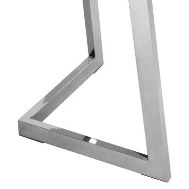 Natural Bamboo Top Dining Table with Silver Finish Stainless Steel Inverted Triangle Base, Gabar