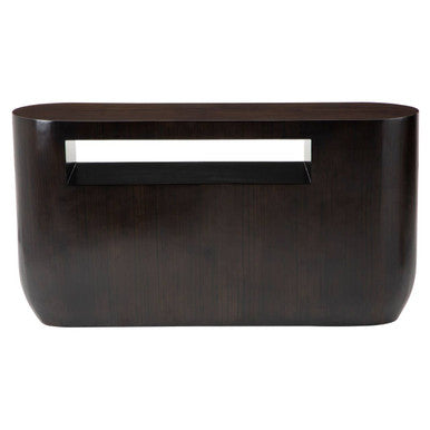 Black Oval Ebony Bamboo Console Table with Curved Edges and Undershelf Storage, Gabelle