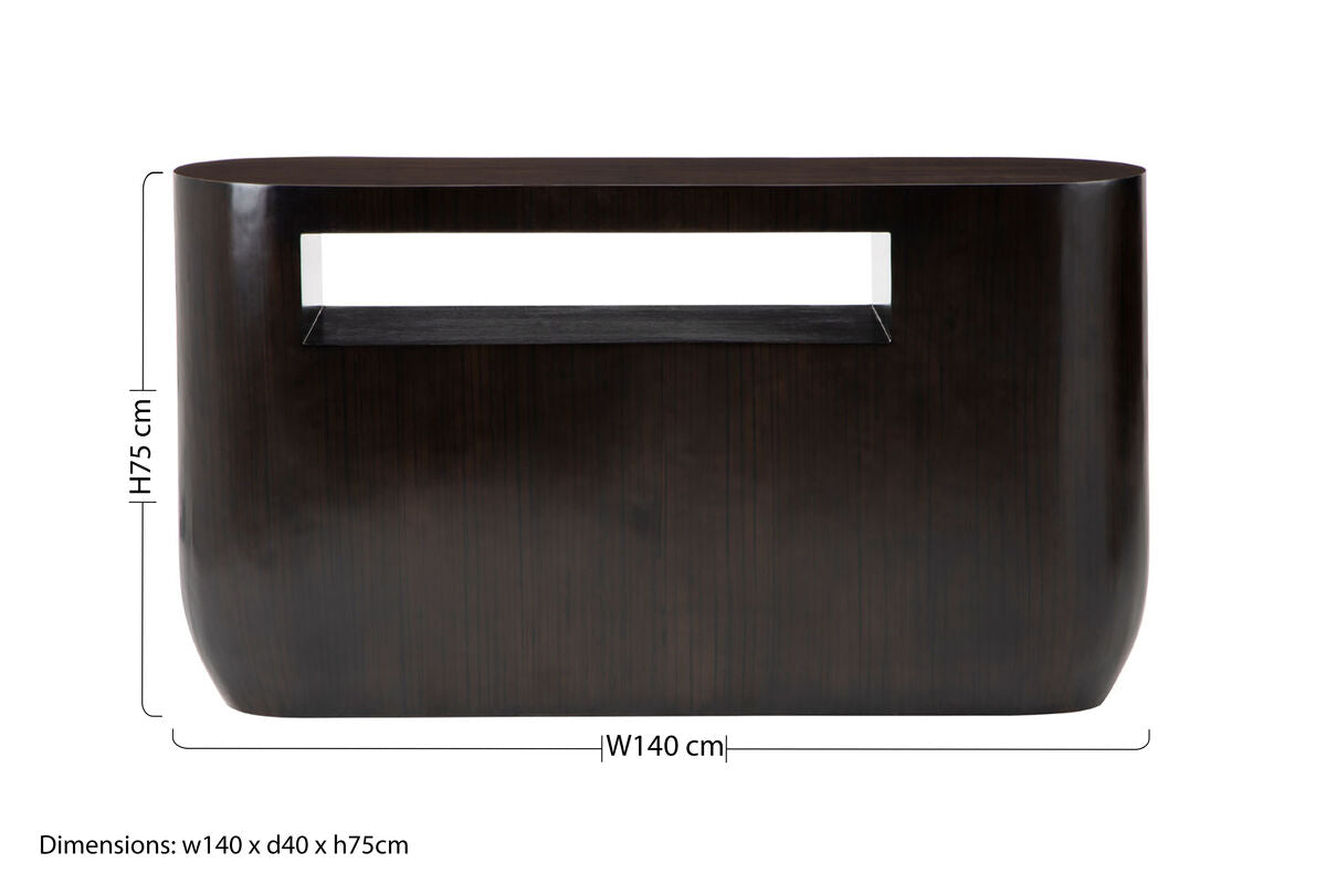 Black Oval Ebony Bamboo Console Table with Curved Edges and Undershelf Storage, Gabelle