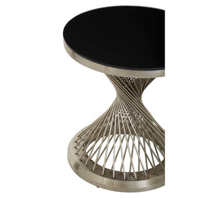 Black Hourglass Top Side Table with Silver Stainless Steel Base, Anzio