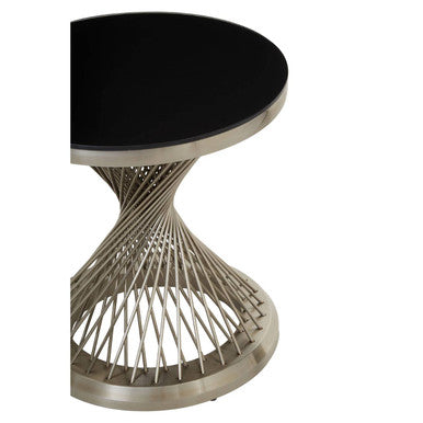 Black Hourglass Top Side Table with Silver Stainless Steel Base, Anzio