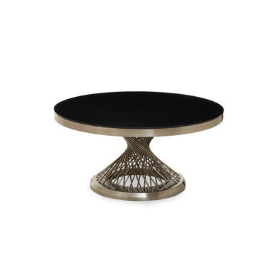 Black Tempered Glass Top Coffee Table with Silver Base, Anzio