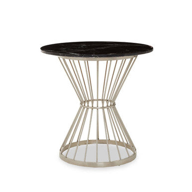 Hourglass Dining Table with Black Marble Top and Silver Base, Anzio