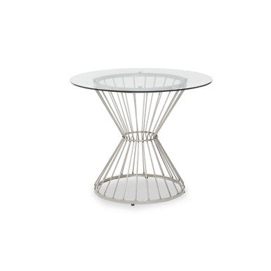 Hourglass Dining Table with Clear Glass Top and Silver Base, Anzio