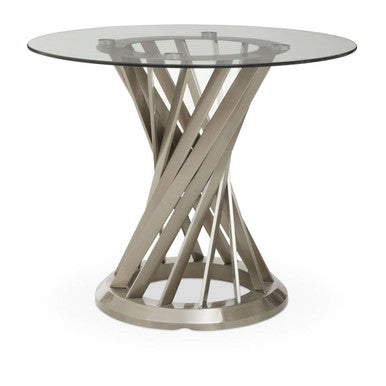 Clear Glass Top and Silver Hourglass Base Dining Table, Anzio