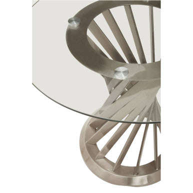 Clear Glass Top and Silver Hourglass Base Dining Table, Anzio