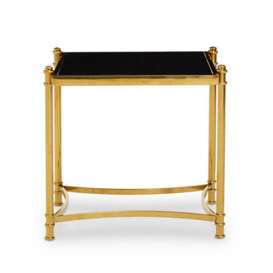 Gold Finish Base Side Table with Black Glass Top, Ackley