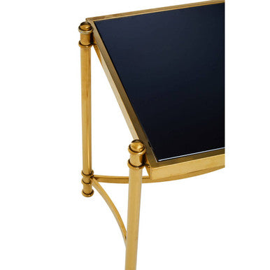 Gold Finish Base Side Table with Black Glass Top, Ackley