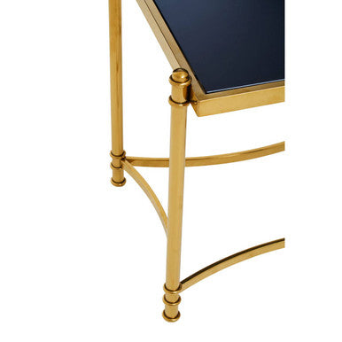 Gold Finish Base Side Table with Black Glass Top, Ackley