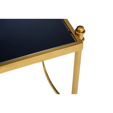 Gold Finish Base Side Table with Black Glass Top, Ackley