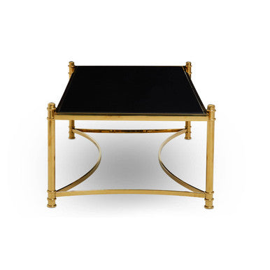Gold Finish Base Coffee Table with Black Glass Top, Ackley
