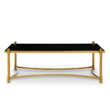 Gold Finish Base Coffee Table with Black Glass Top, Ackley