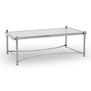 Silver Finish Base Coffee Table with Clear Glass Top, Ackley