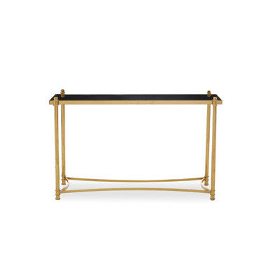 Gold Stainless Steel Base Console Table with Black Glass Top, Ackley