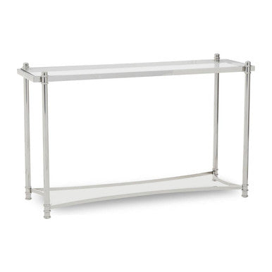 Silver Stainless Steel Base Console Table with Clear Glass Top, Ackley