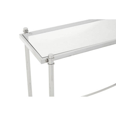 Silver Stainless Steel Base Console Table with Clear Glass Top, Ackley