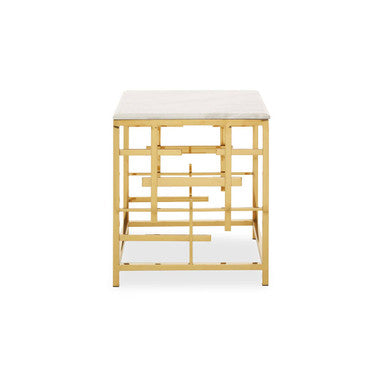 White Marble Top Side Table with Gold Finish Geometric Stainless Steel Base, Aprilia