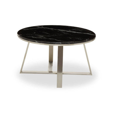 Silver Finish Frame Coffee Table with Round Black Marble Top, Alvaro