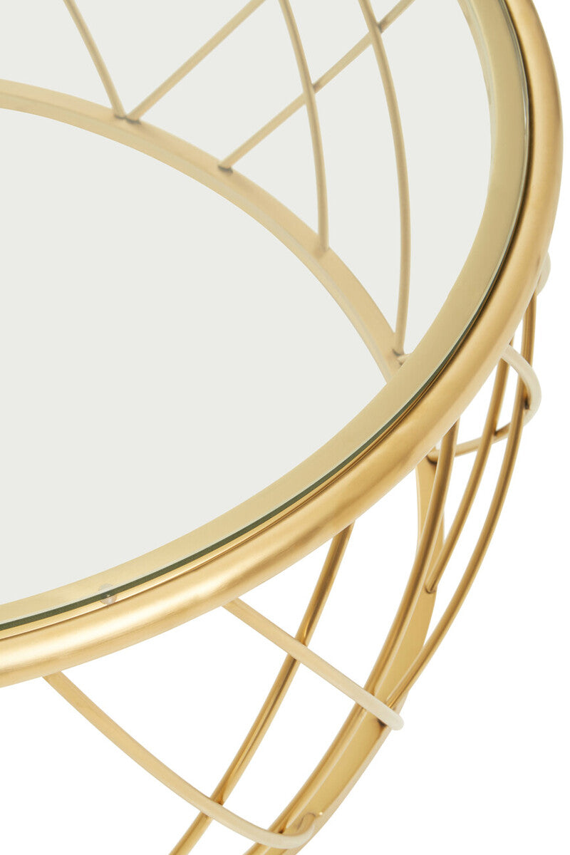 Gold Base Round Coffee Table with Clear Glass Top, Ackley