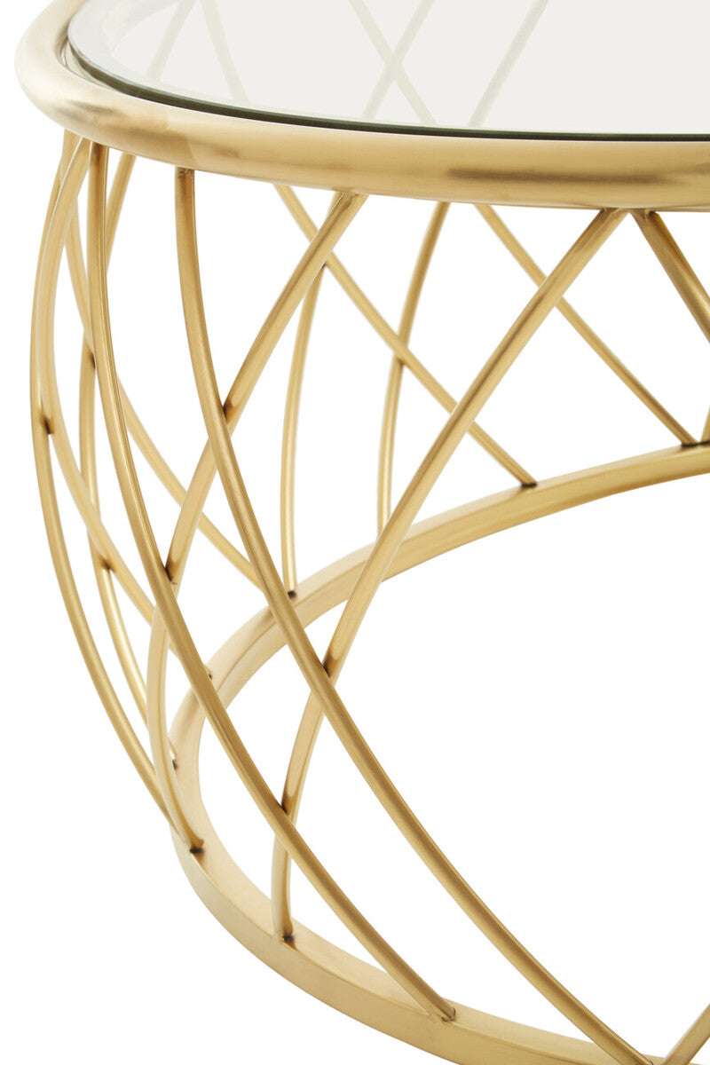 Gold Base Round Coffee Table with Clear Glass Top, Ackley
