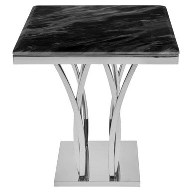 Black Marble Top Side Table with Silver Sculptural Metal Base, Arenza