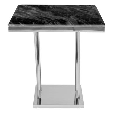 Black Marble Top Side Table with Silver Sculptural Metal Base, Arenza